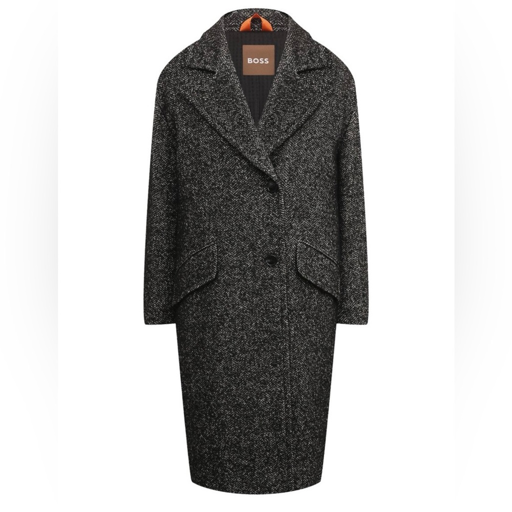 HUGO BOSS RELAXED-FIT COAT IN HERRINGBONE FABRIC